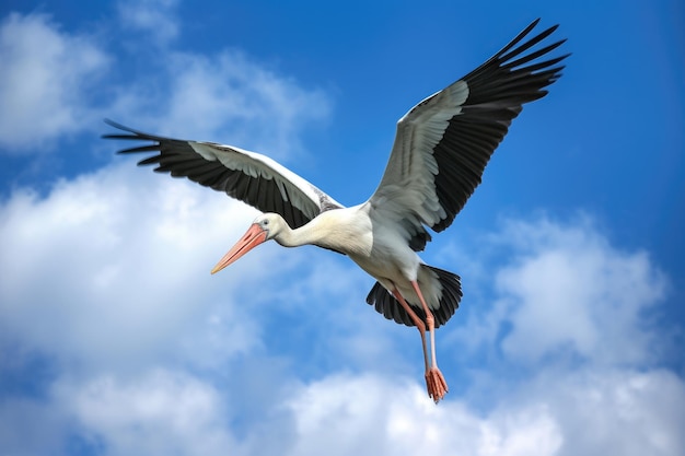 Cigogne en vol sur ciel bleu