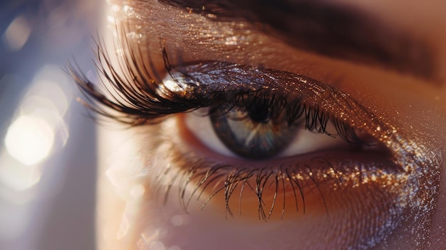 Les cils brillants reflètent la lumière et semblent briller dans la danse.