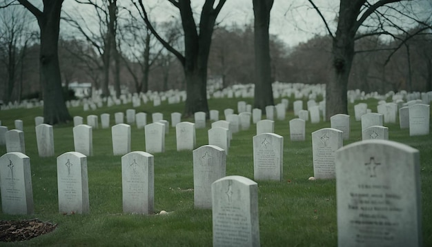 un cimetière avec un certain nombre de pierres tombales et un arbre mort en arrière-plan