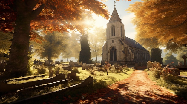Photo le cimetière français à la lumière de l'automne pendant toussaint