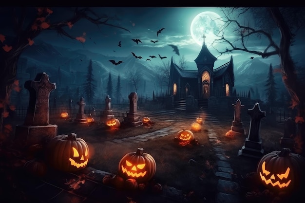 cimetière_le_halloween_night_with_evil_pumpkins