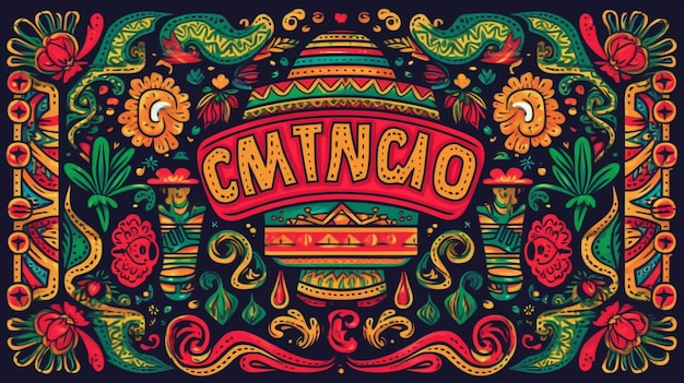 Cinco De Mayo annonçant un modèle d'affiche de style mexicain avec une riche bordure ornementée magnifiquement réalisée avec