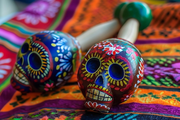 Cinco de mayo à l'arrière-plan avec des maracas et un crâne