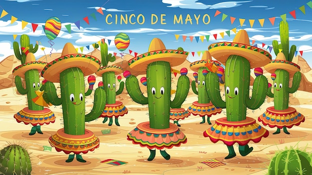 Cinco de Mayo avec un cactus génératif ai