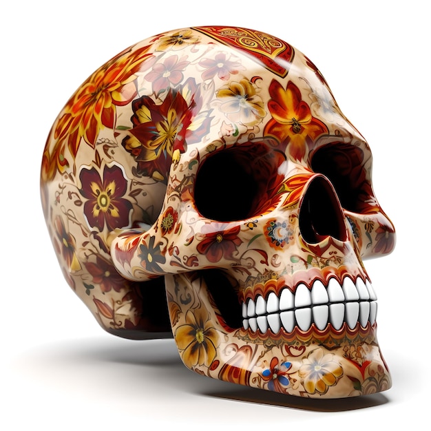 Cinco de Mayo Day of the Dead Skull Mascot Un crâne avec un motif floral dessus