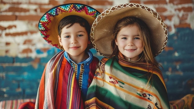 Photo cinco de mayo fille et garçon en vêtements mexicains