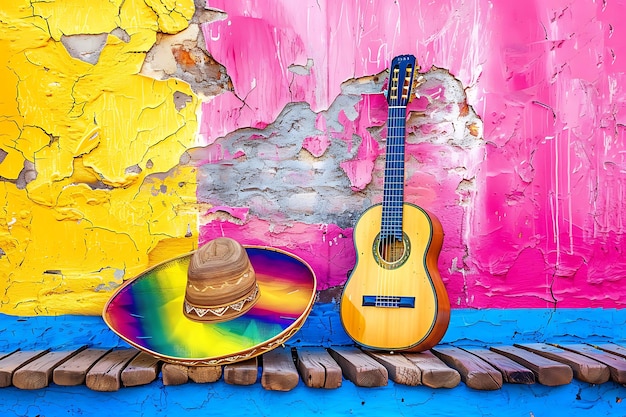 Cinco de mayo avec guitare et chapeau