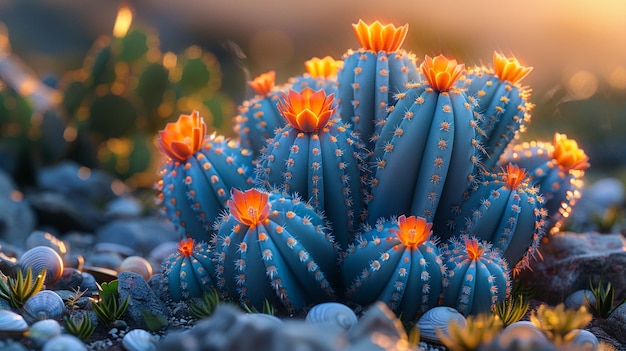 Cinéma de cactus du désert été buissons en désordre Danxia forme de terrain arrière-plan coucher de soleil rétro lumière couleur rétro
