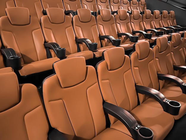 Cinéma et divertissement sièges de cinéma marron vides pour le service de streaming d'émissions de télévision et la production de l'industrie cinématographique