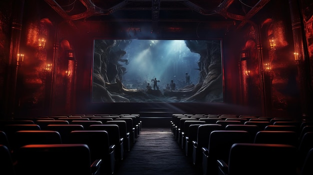 Cinéma à domicile avec un projecteur et une grande salle IA générative