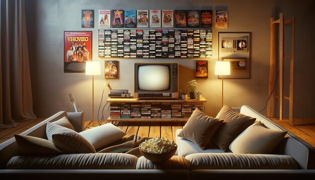Cinéma à domicile rétro avec collection VHS classique