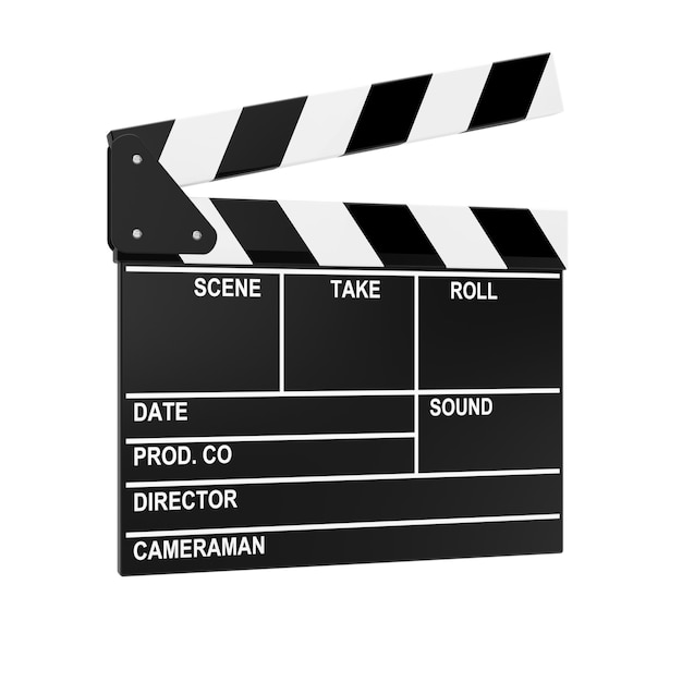 Cinéma Movie Clapper ou Clapboard sur fond blanc. Rendu 3D