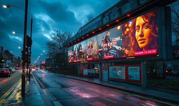 un cinéma avec un panneau d'affichage qui dit " le film "