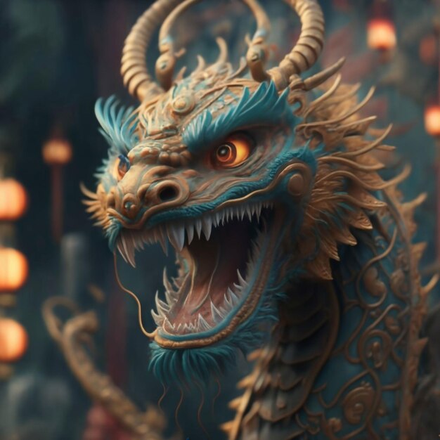 Cinéma de rendu 3D de photos colorées du dragon chinois