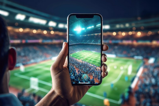 Photo cinéma de stade de football 5g sur smartphone