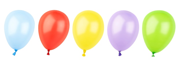 Photo cinq ballons multicolores sur blanc isolé