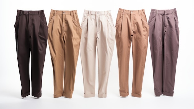 Photo cinq paires de pantalons isolés sur un fond blanc