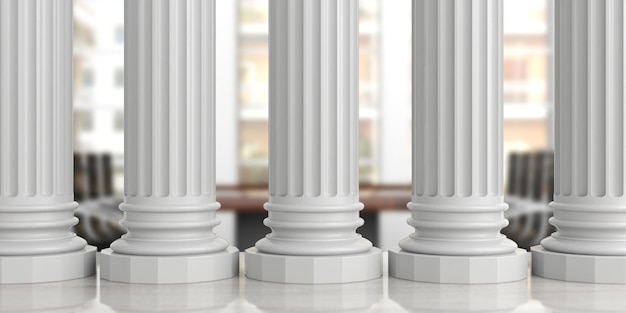 Cinq piliers classiques sur une illustration 3d d'arrière-plan flou de bureau