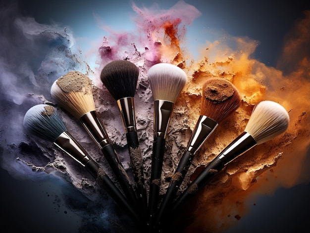 Photo cinq pinceaux de maquillage glamour