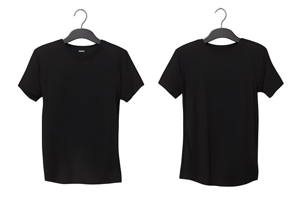 Cintre pour t-shirt noir vierge isolé sur fond blanc