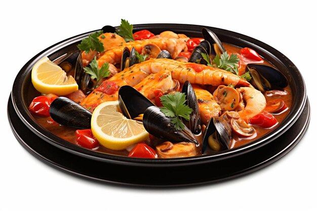 Photo cioppino magnifico gourmet fruits de mer sensation sur fond blanc fruits de mer cioppino image