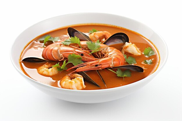 Photo cioppino magnifico gourmet fruits de mer sensation sur fond blanc fruits de mer cioppino image