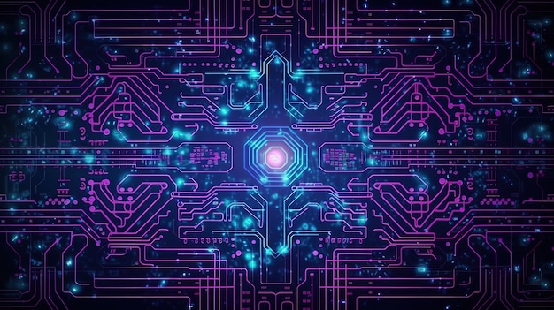 Circuit de fond de technologie bleu et violet IA générative