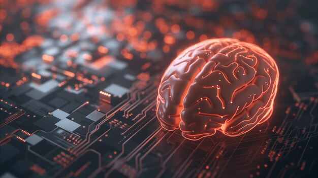 Le circuit imprimé d'un ordinateur avec un cerveau