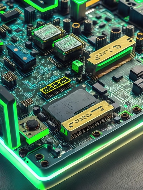 Un circuit imprimé d'ordinateur futuriste avec néon