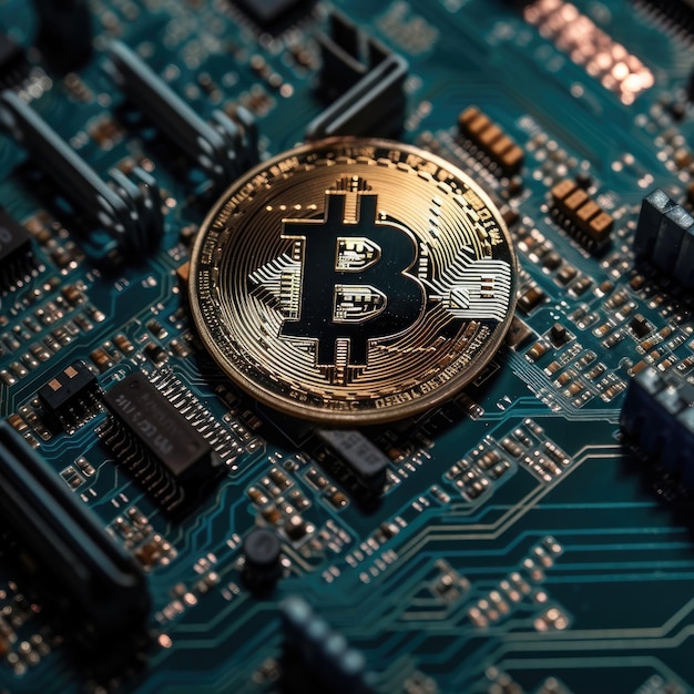 Circuit imprimé avec un symbole Bitcoin