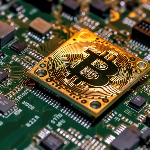 Circuit imprimé avec un symbole Bitcoin