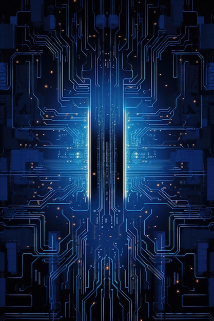 Photo circuit imprimé de technologie bleue sur fond sombre ai générative