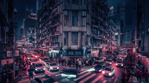 La circulation routière à Hong Kong la nuit