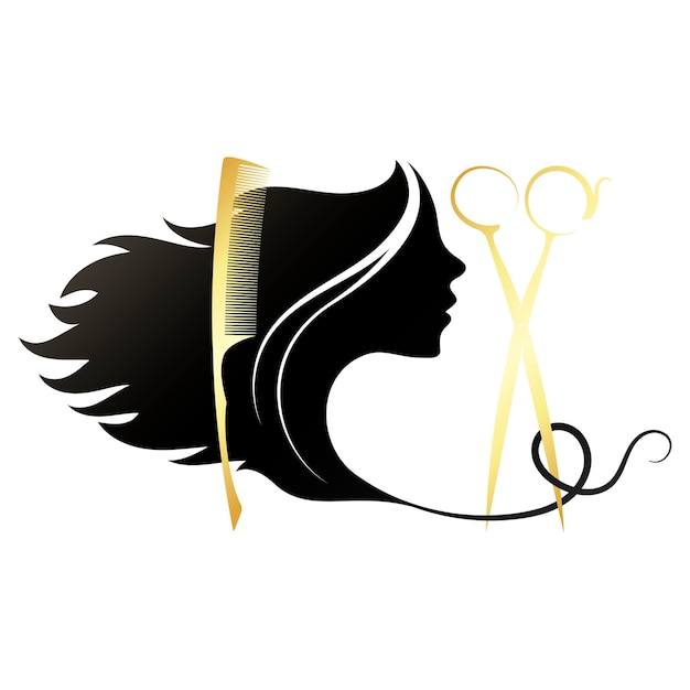 Ciseaux dorés et peigne fille avec des boucles de cheveux