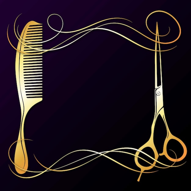 Des ciseaux, un peigne, des boucles d'or, des cheveux, un cadre magnifique.