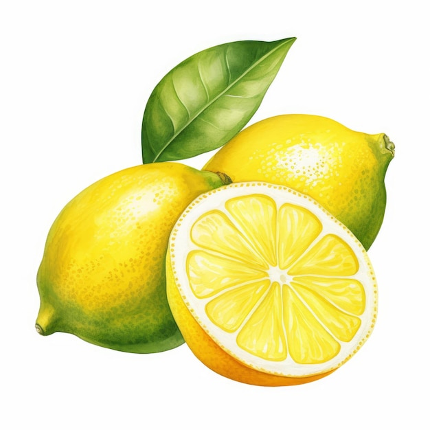 citron aquarelle isolé sur fond blanc IA générative