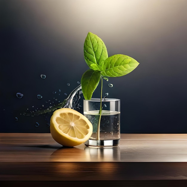 Un citron et un citron sont dans un verre d'eau.