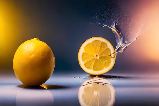 Un citron et un citron sont versés dans une éclaboussure d'eau.