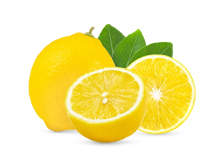 Photo citron avec feuille sur fond blanc pleine profondeur de champ