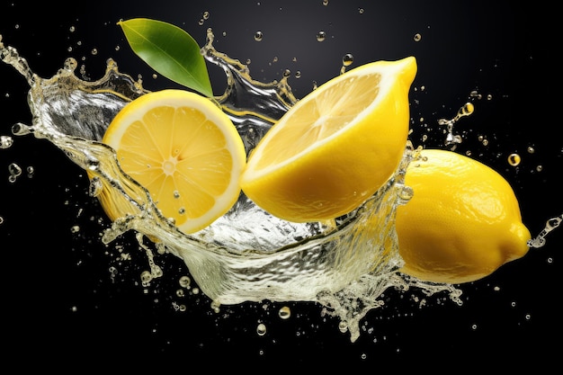 citron frais avec des éclaboussures d'eau