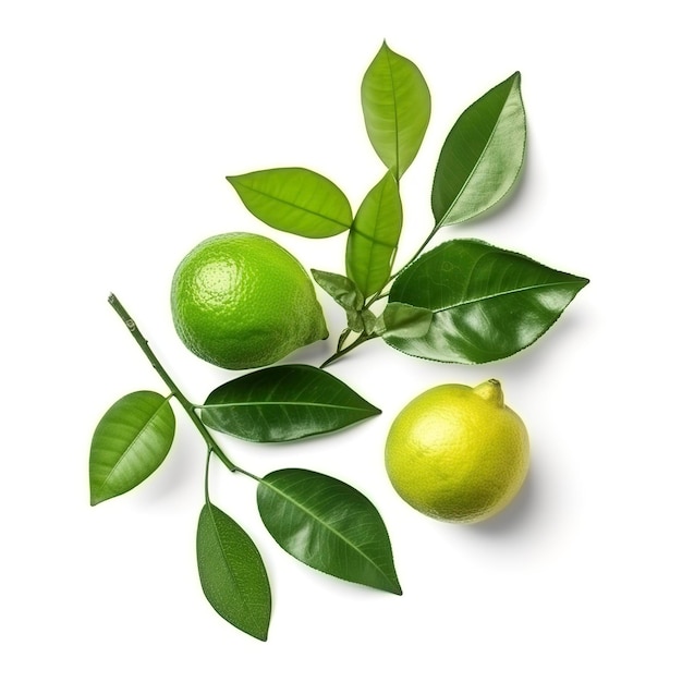 Citron frais avec des feuilles vertes isolé sur fond blanc générer ai