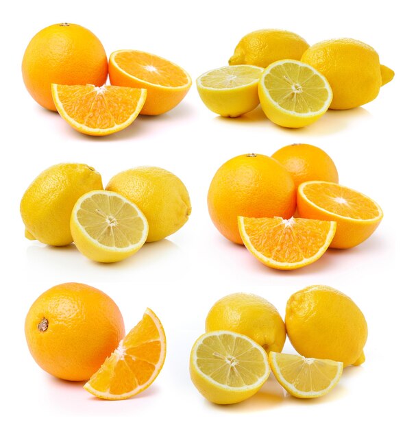 Citron frais et fruit d'orange sur fond blanc