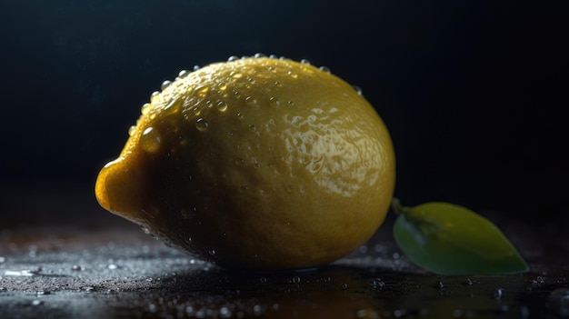 Un citron avec des gouttes d'eau dessus