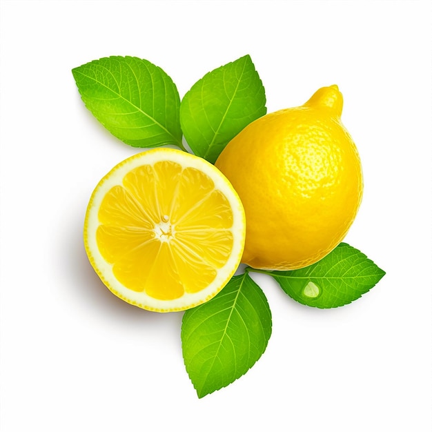Photo un citron jaune et demi avec des feuilles dessus