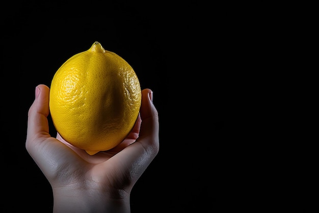 Citron à la main isolé sur fond noir avec espace de copie