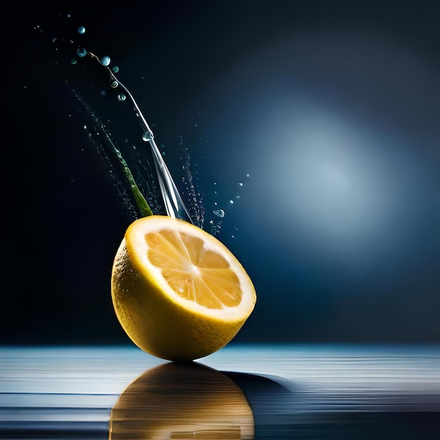 Un citron pulvérisé avec un jet d’eau.