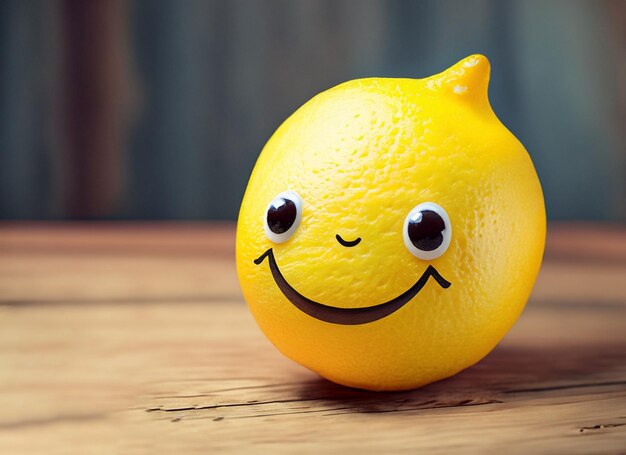 Photo un citron souriant sur une table en bois journée mondiale du sourire