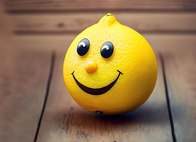 Photo un citron souriant sur une table en bois journée mondiale du sourire