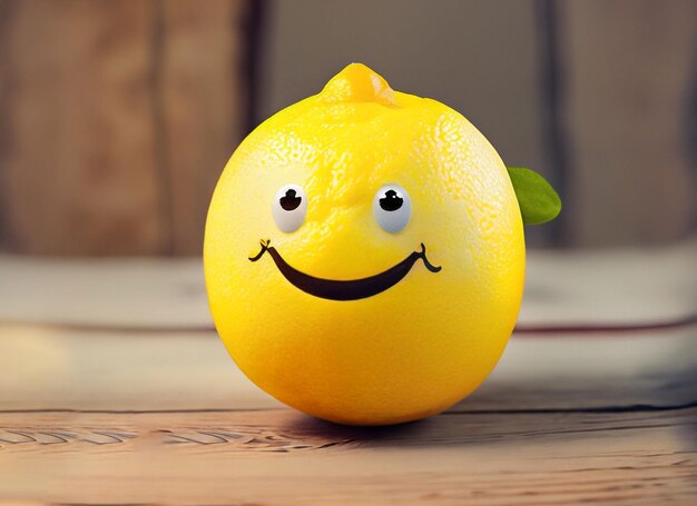 Photo un citron souriant sur une table en bois journée mondiale du sourire