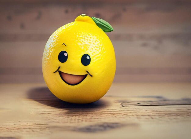 Un citron souriant sur une table en bois Journée mondiale du sourire